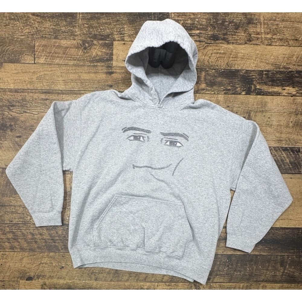 The Man Face Hoodie Cotton Terry Kangaroo Adult Large Sweatshirt Grunge Y2K